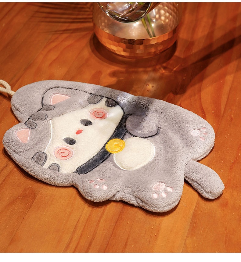 Lillian Cat Cute Hanging Coral Fleece Absorbent Small Kitchen Cloth Children's Hand Towel_voghion.com