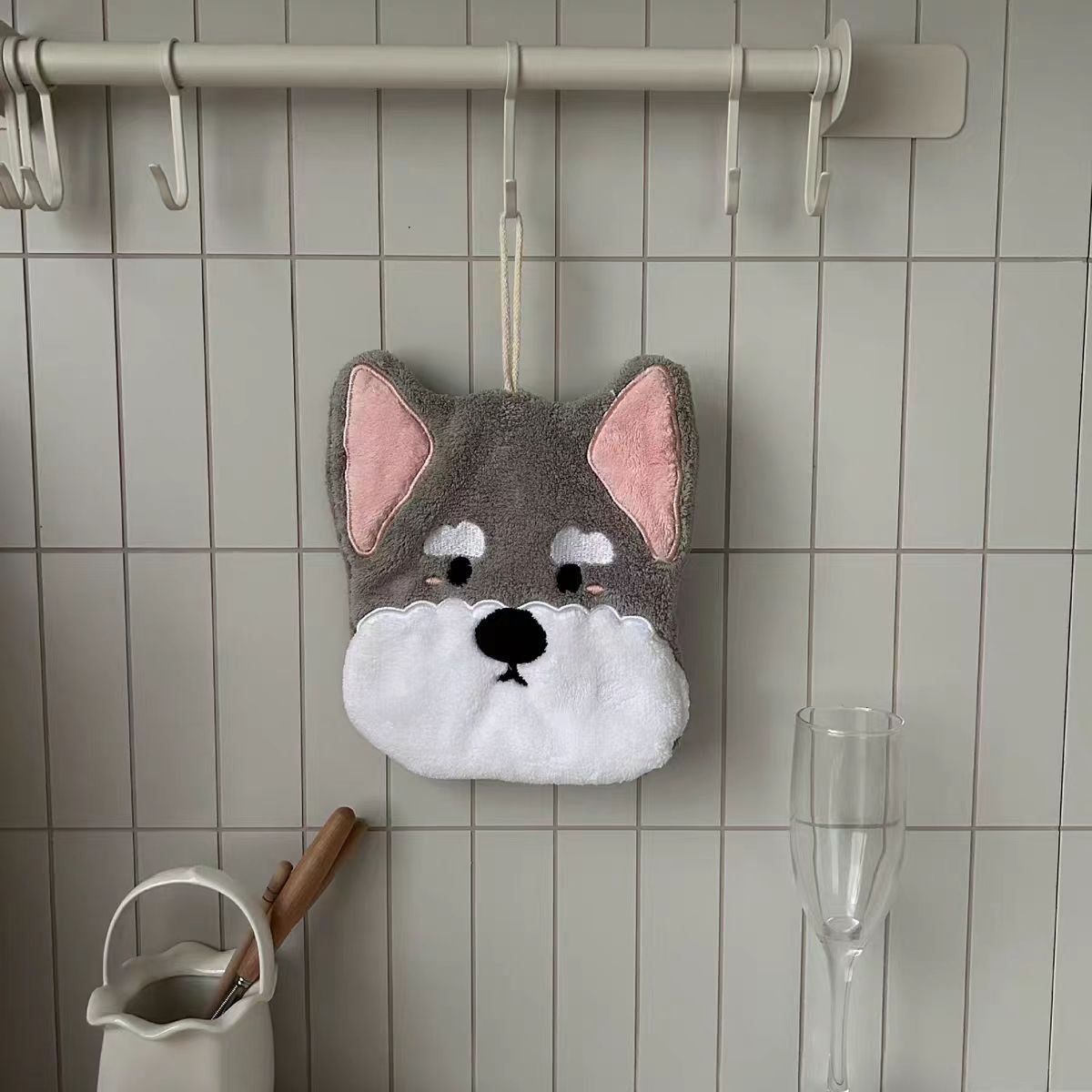 Lillian Puppy Cartoon Thickened Coral Fleece Hand Hanging Absorbent Quick-Dry Bathroom Towel Home Cute Pet Soft_voghion.com