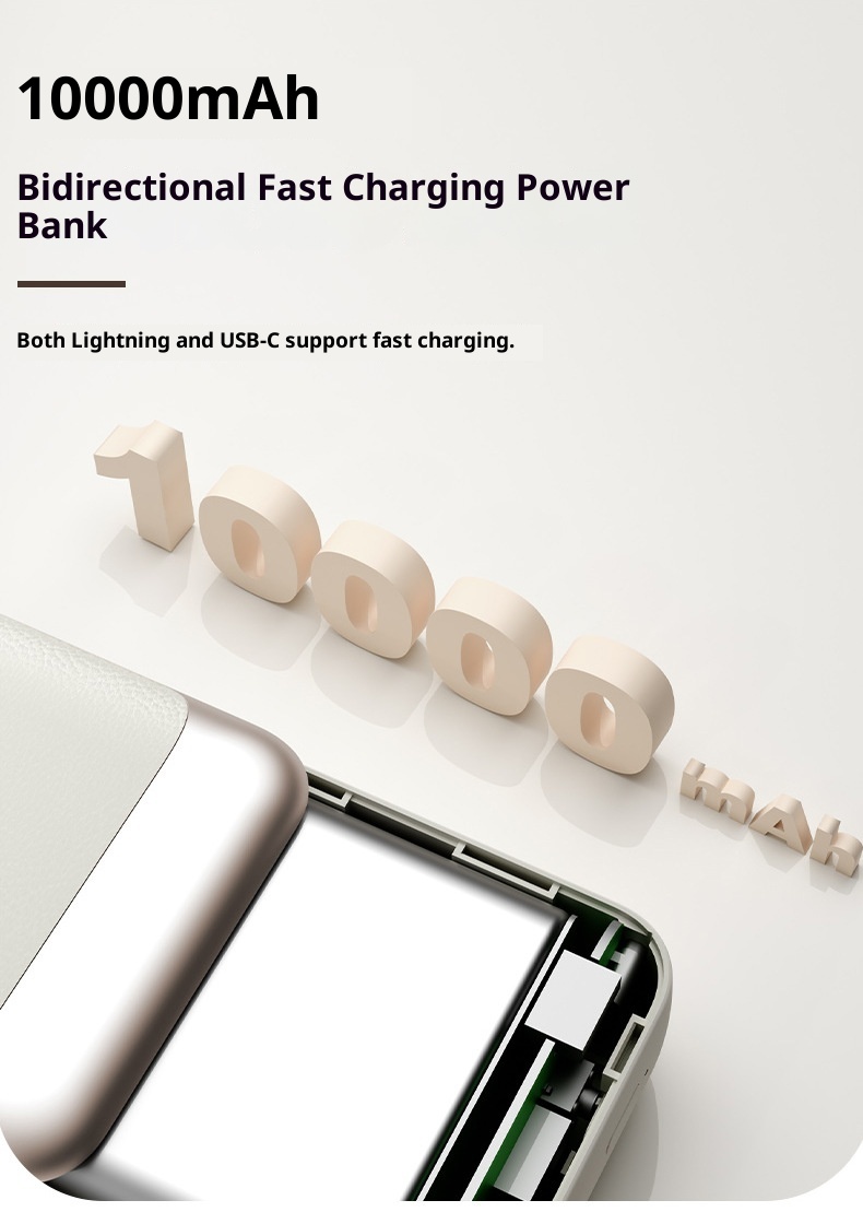 techglobe Cross-border Patent 3C Certification Mini Built-in Cable Bank 10000mAh Fast Charging Compact Portable Mobile Power_voghion.com