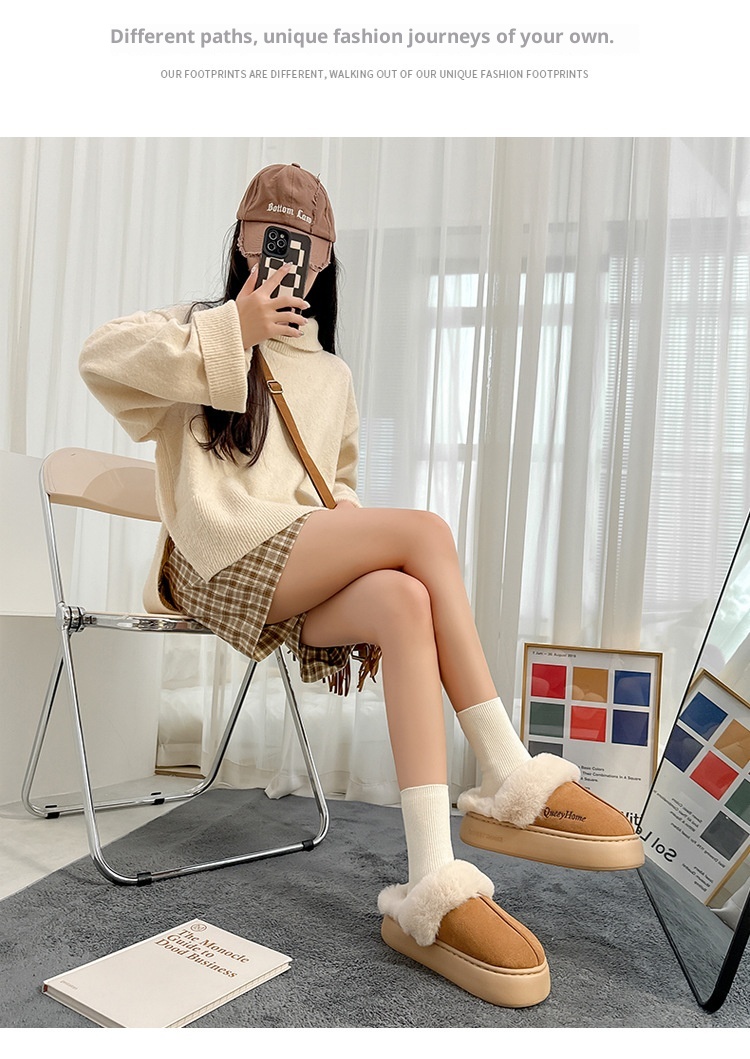 Zees Women's Cotton Autumn 2025 New Simple Fashion Indoor Home Non-Slip Furry Slippers Men Winter_voghion.com