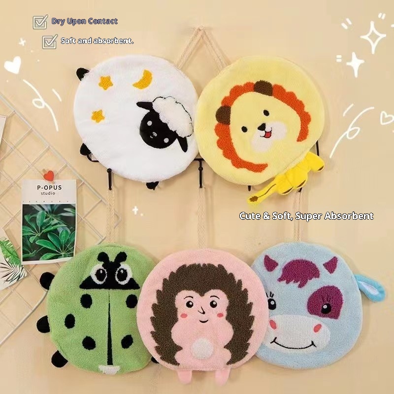 Lillian Coral Fleece Cartoon Cute Hanging Absorbent Quick-Dry Bathroom Kitchen Cloth Children's Hand Towel Wholesale_voghion.com