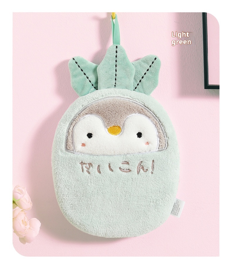 Lillian Japanese Style Cartoon Penguin Towel Hanging Cute Double Layer Thickened Absorbent Hand Bathroom Kitchen Wiping Cloth_voghion.com