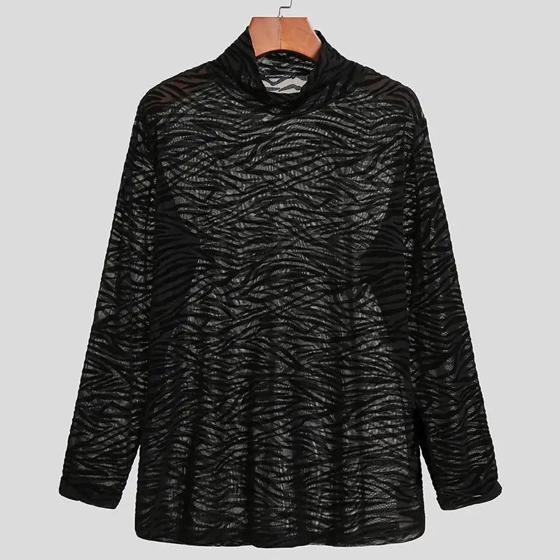 QFV507045555501<2 Cross-Border Spring Thin Zebra Pattern Stretch Inner Layer Base Shirt European And American Men's See-Through Tight High_voghion.com