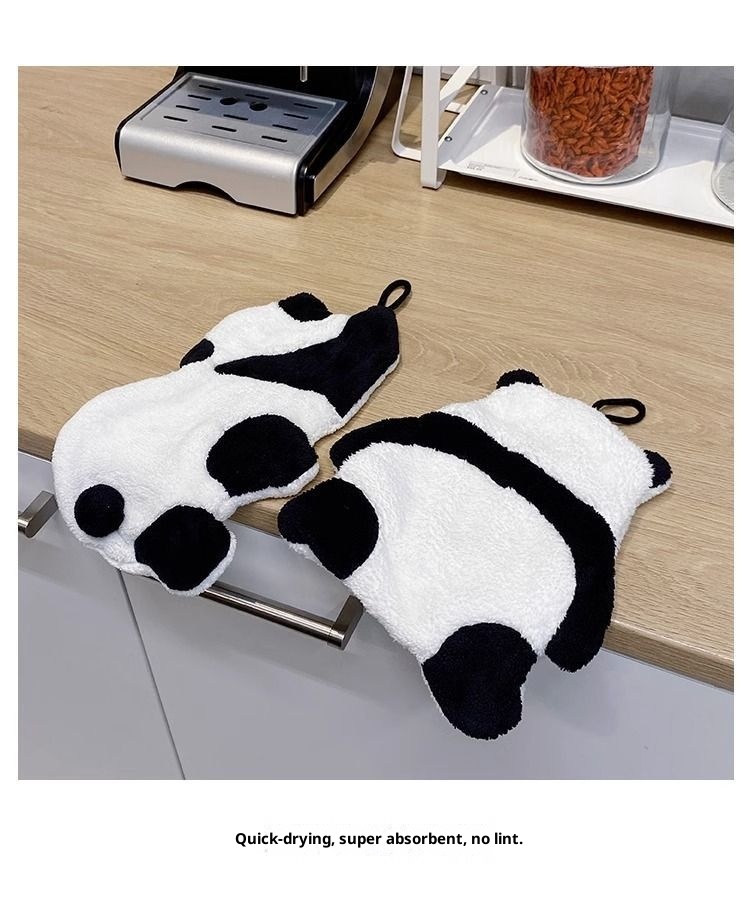 Lillian Cute Panda Hanging Coral Fleece Absorbent Quick-Dry Bathroom Hand Small Towel Kitchen Wiping Cloth_voghion.com