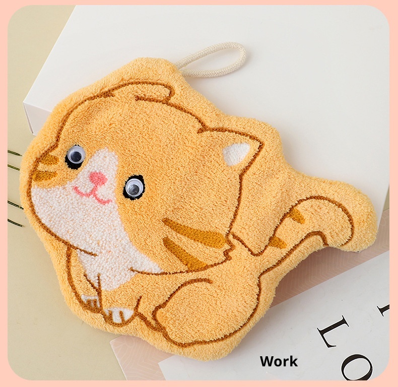 Lillian Factory In-Stock Cartoon Kitten Coral Fleece Hanging Hand Towel Bathroom Kitchen Cloth Wholesale_voghion.com