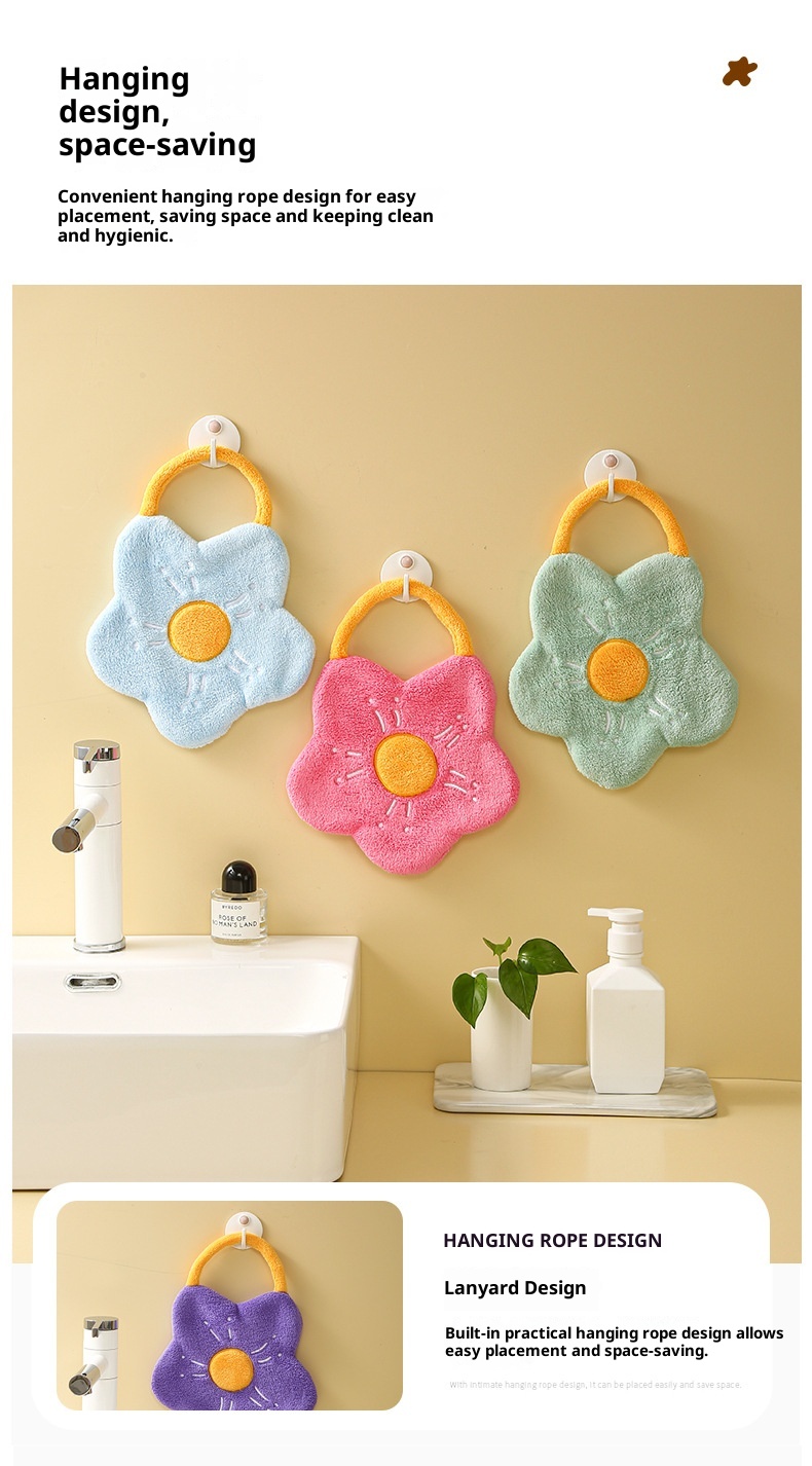 Lillian Hängendes Korallenvlies Kreatives Blumen-Cartoon-Handtuch für Erwachsene, Küche, Bad, Großhandel_voghion.com