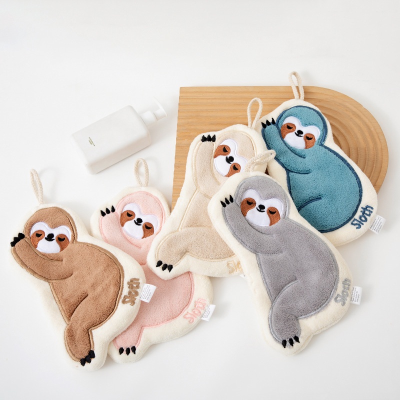 Serviette de cuisine absorbante en polaire corail brodée Lillian Sloth, mouchoir épais avec trou de suspension pour le séchage_voghion.com