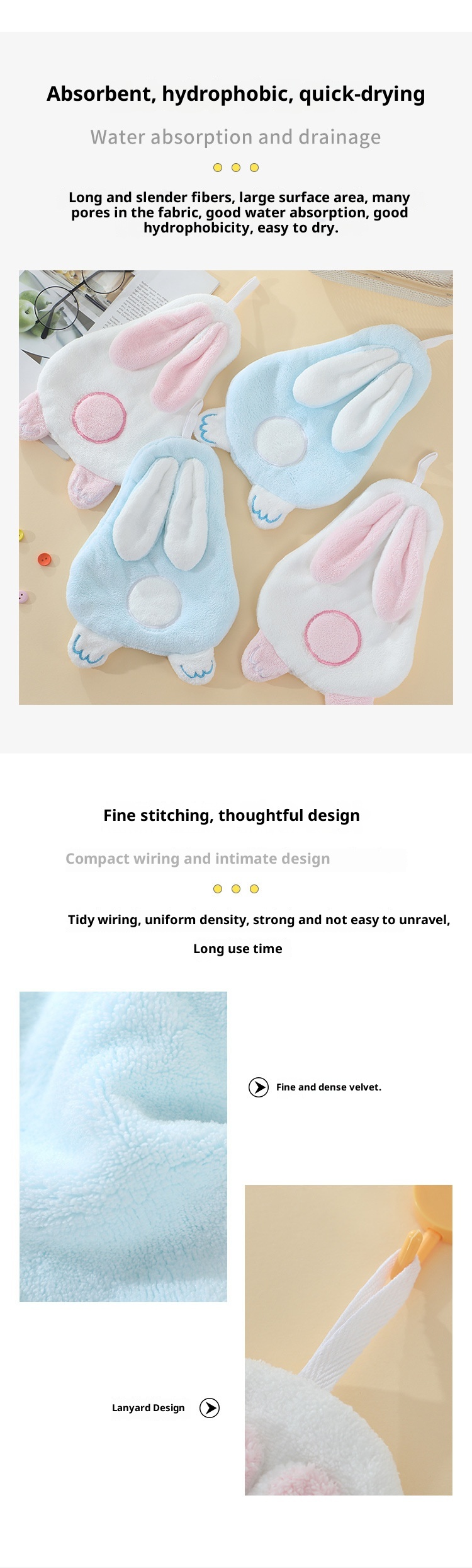 Lillian In Stock Dropshipping Cute Rabbit Soft Absorbent Back Shadow Bunny Baby Hand Children Cartoon Hanging Towel_voghion.com