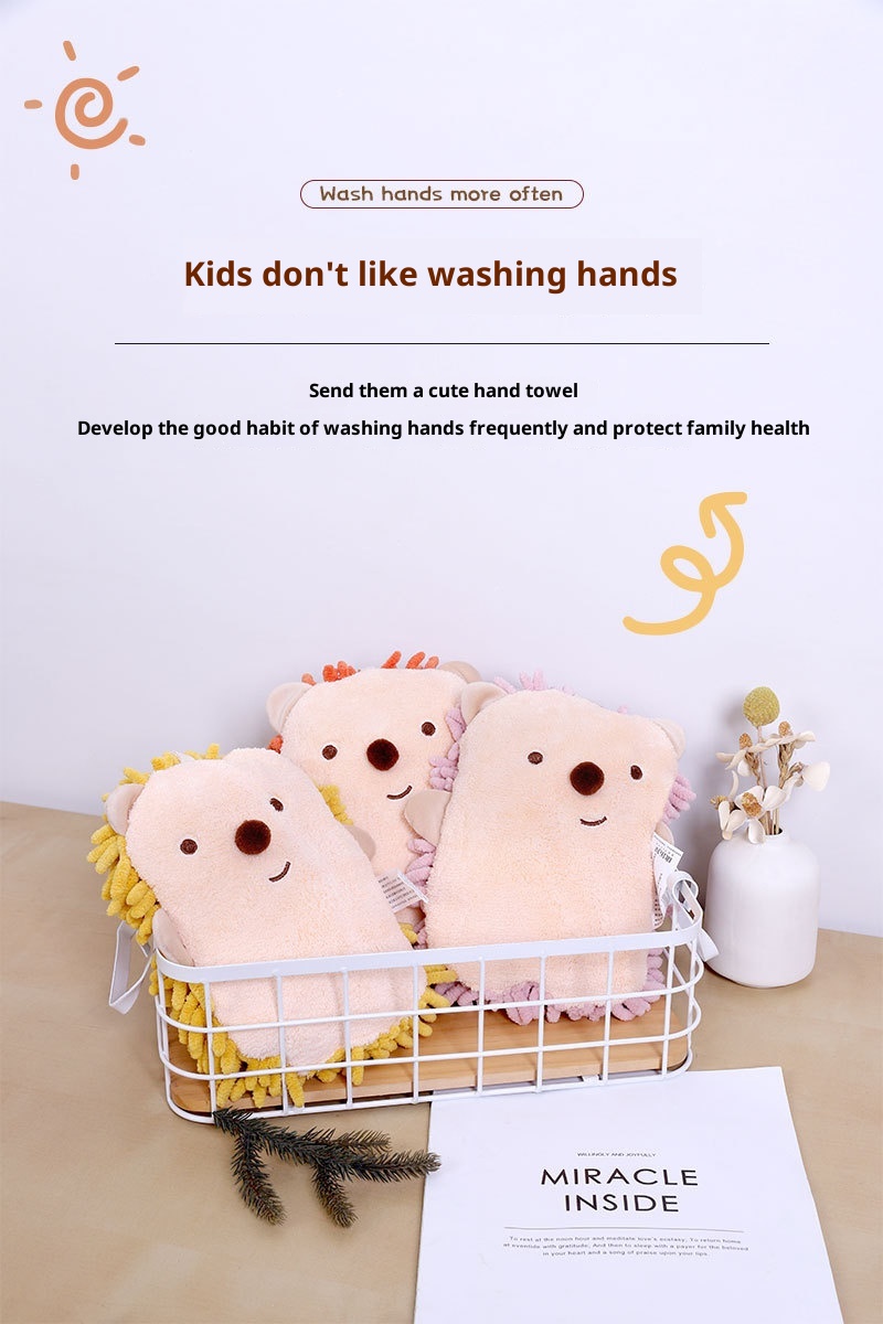 Lillian Cartoon Animal Hedgehog Chenille Coral Fleece Double Kang Le House Hanging Absorbent Hand Towel_voghion.com