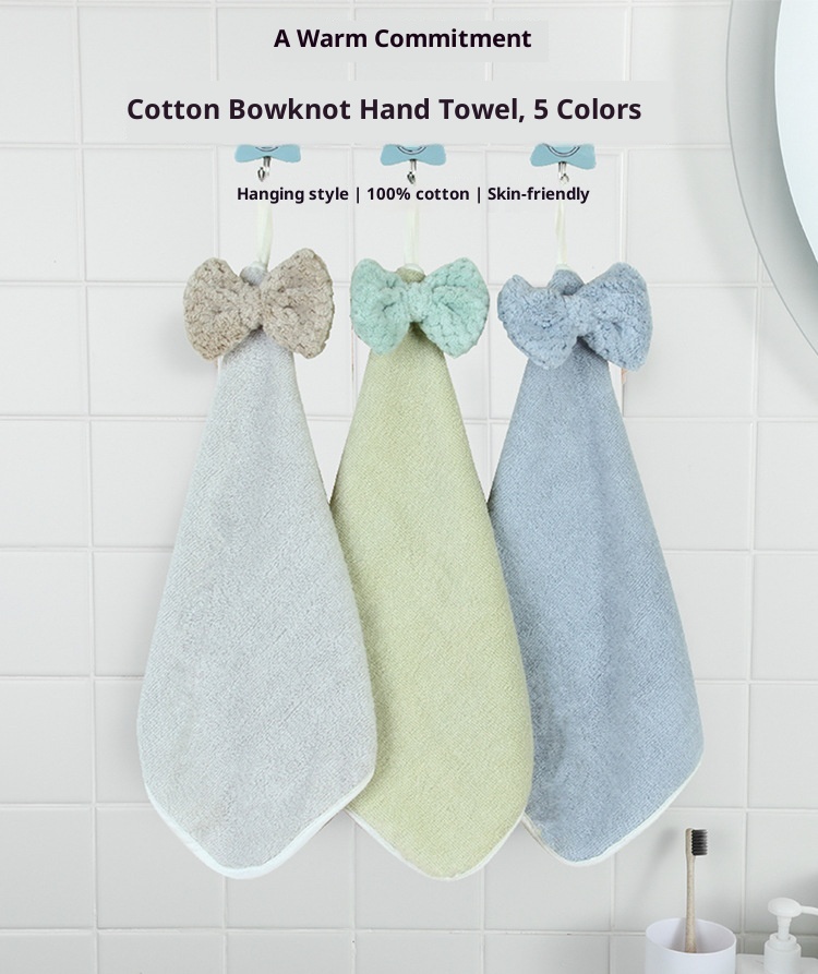 Lillian Pure Cotton Towel With Bowknot, Absorbent For Kitchen And Home Use, Children's Hanging Face Towel, Hand Wiping Cloth_voghion.com