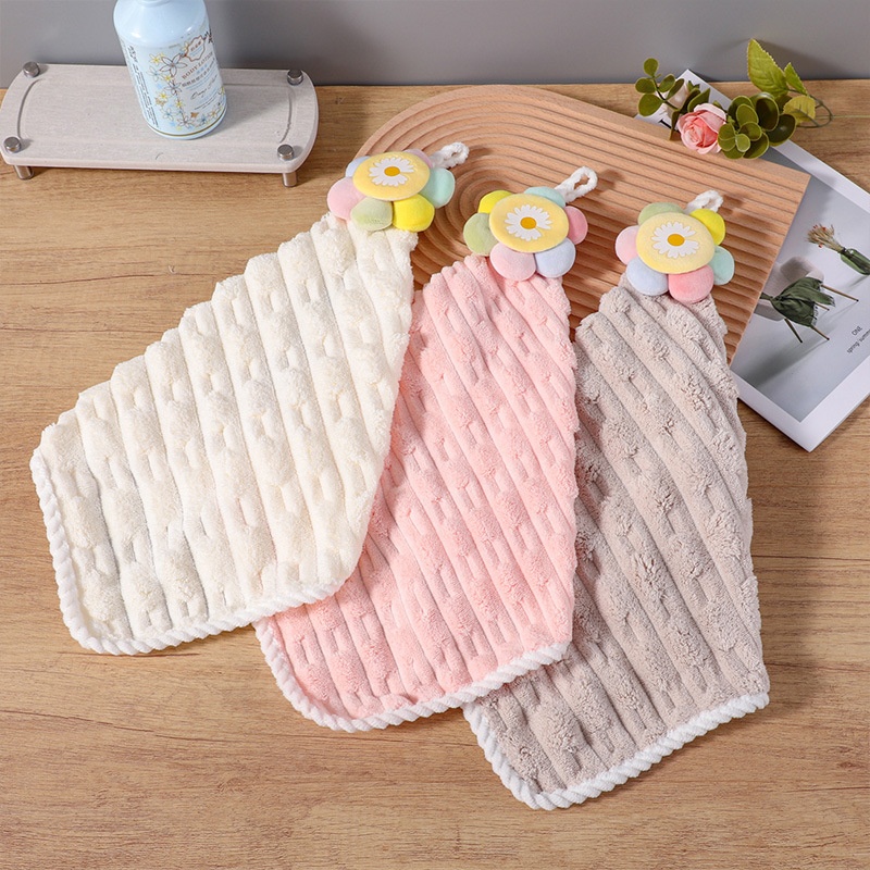 Lillian New Coral Fleece For Home Kitchen Bathroom Hanging Absorbent Hand Square Wash Towel_voghion.com
