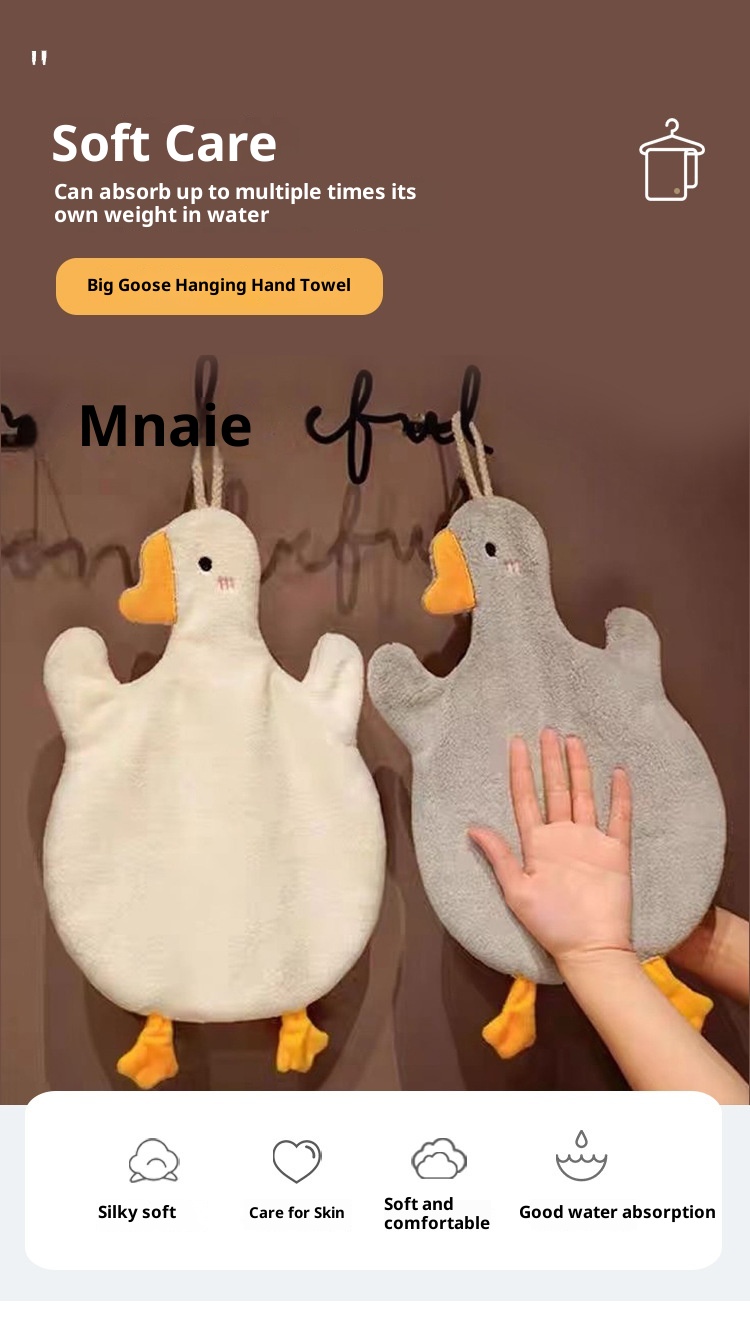 Lillian Big Goose Hanging Coral Fleece Hand Towel Absorbent Non-Shedding Cartoon Hangable Children Thickened Soft_voghion.com