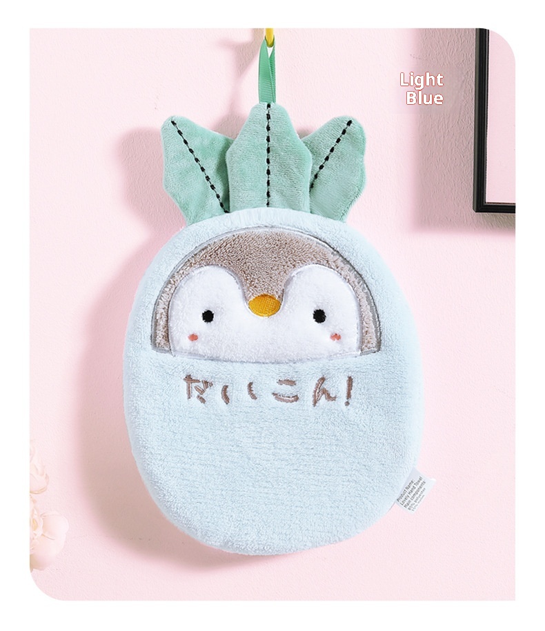 Lillian Japanese Style Cartoon Penguin Towel Hanging Cute Double Layer Thickened Absorbent Hand Bathroom Kitchen Wiping Cloth_voghion.com