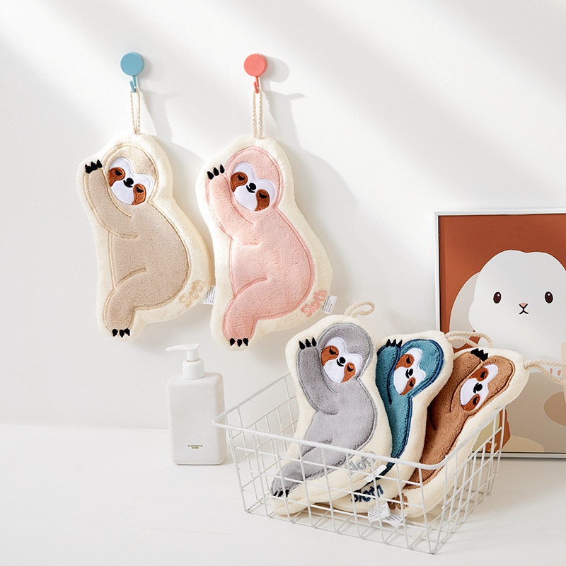 Serviette de cuisine absorbante en polaire corail brodée Lillian Sloth, mouchoir épais avec trou de suspension pour le séchage_voghion.com