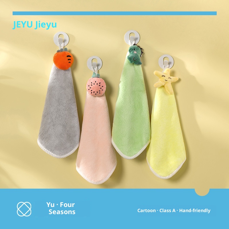 Lillian Jieyu Handhängendes, dickes Plüsch-Handtuch, saugfähig, schnelltrocknend, fusselfrei, kleines quadratisches Kinderhandtuch mit niedlichem Cartoon-Motiv_voghion.com