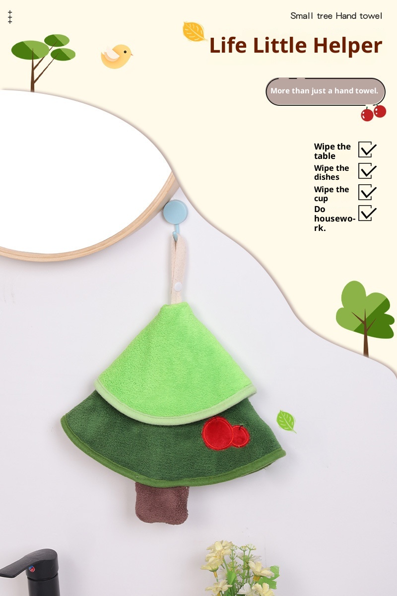 Lillian Cartoon Cute Little Tree Double-Layer Coral Fleece Towel, Kangle House Hanging Thickened Absorbent Hand Towel Wholesale_voghion.com