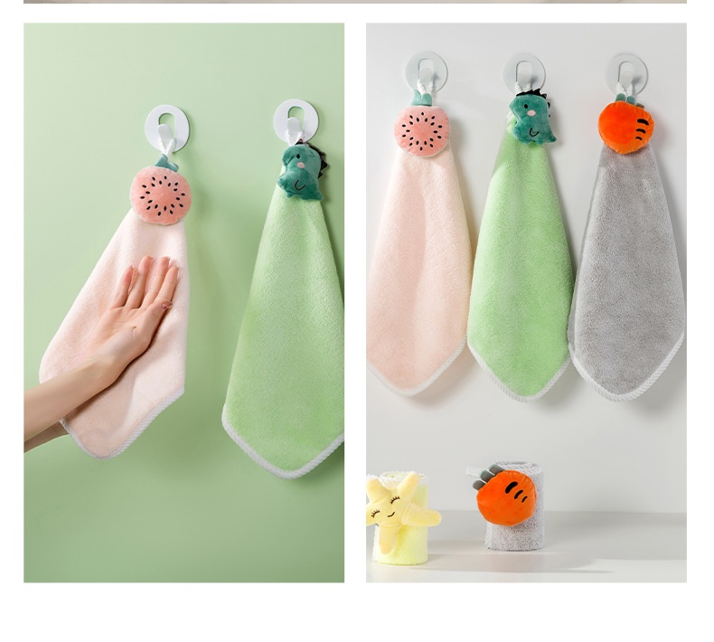 Lillian Jieyu Handhängendes, dickes Plüsch-Handtuch, saugfähig, schnelltrocknend, fusselfrei, kleines quadratisches Kinderhandtuch mit niedlichem Cartoon-Motiv_voghion.com