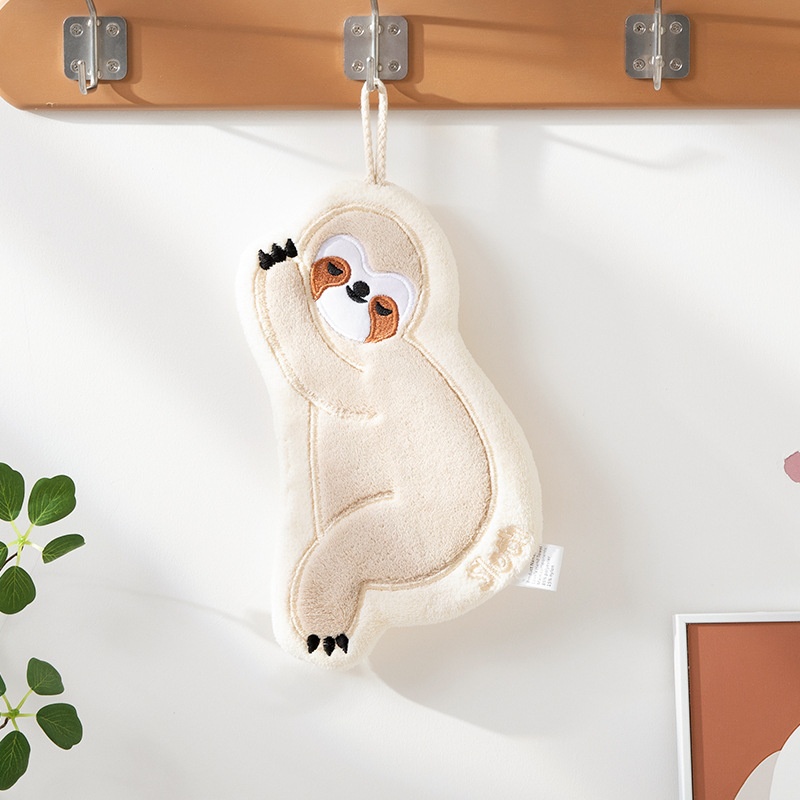 Serviette de cuisine absorbante en polaire corail brodée Lillian Sloth, mouchoir épais avec trou de suspension pour le séchage_voghion.com
