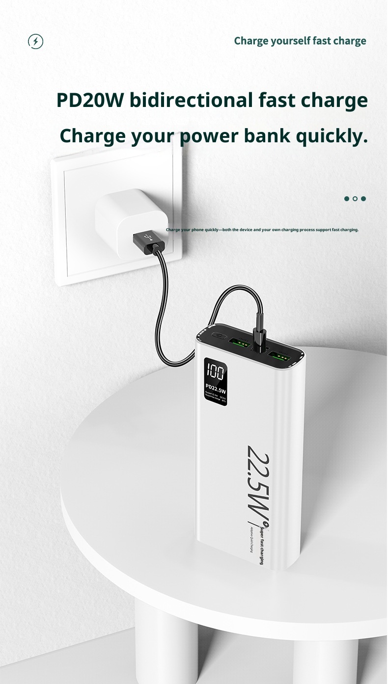 techglobe 22.5W Two-Way Fast Charging Built-in Cable Power Bank 20000mAh Large Capacity Portable Custom Creative_voghion.com