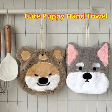 Lillian Puppy Cartoon Thickened Coral Fleece Hand Hanging Absorbent Quick-Dry Bathroom Towel Home Cute Pet Soft_voghion.com