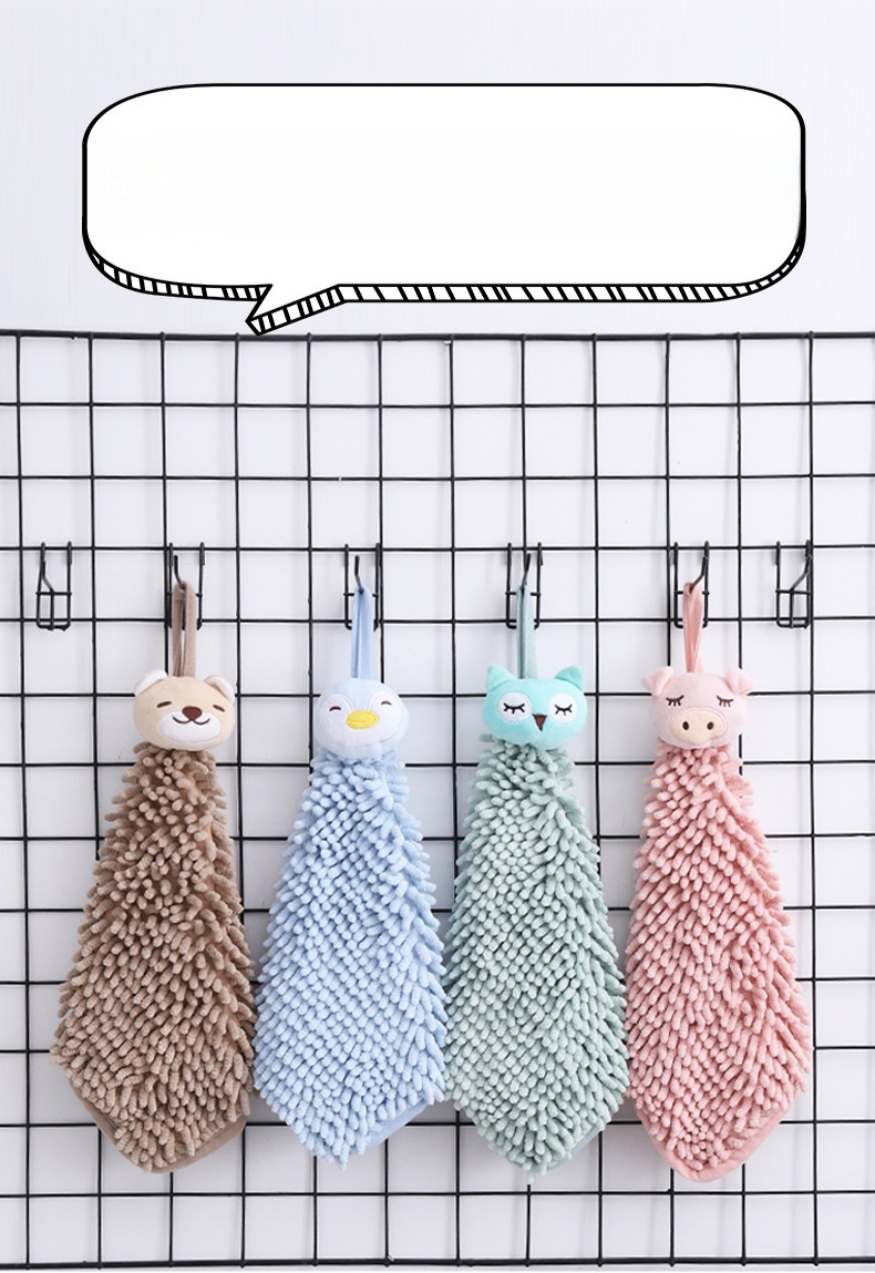 Lillian Hanging Cartoon Animal Chenille Kangle House Children's Household Kitchen Absorbent Hand Towel Wholesale_voghion.com