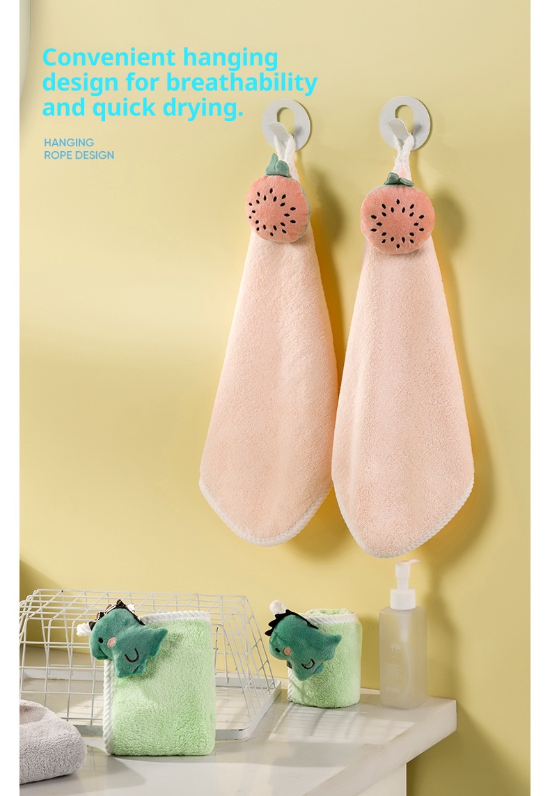 Lillian Jieyu Handhängendes, dickes Plüsch-Handtuch, saugfähig, schnelltrocknend, fusselfrei, kleines quadratisches Kinderhandtuch mit niedlichem Cartoon-Motiv_voghion.com