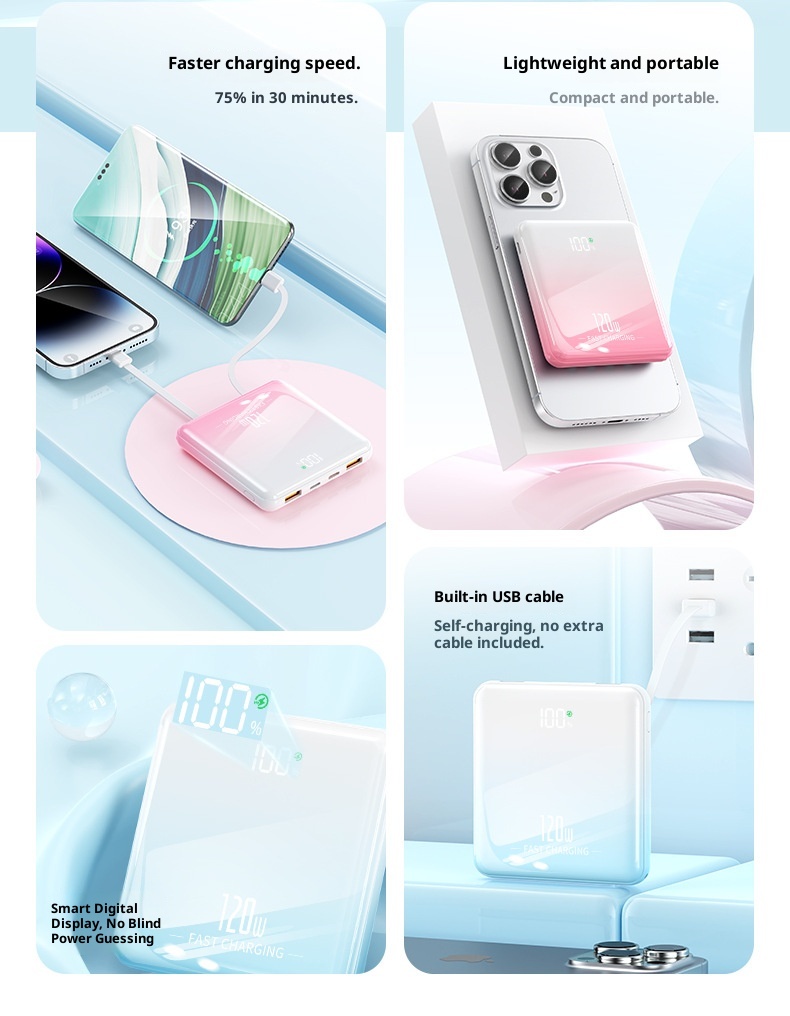 techglobe Cross-border Portable Compact Ultrathin Mini Fast Charging With Integrated Cable 20000mAh Large Capacity Mobile_voghion.com