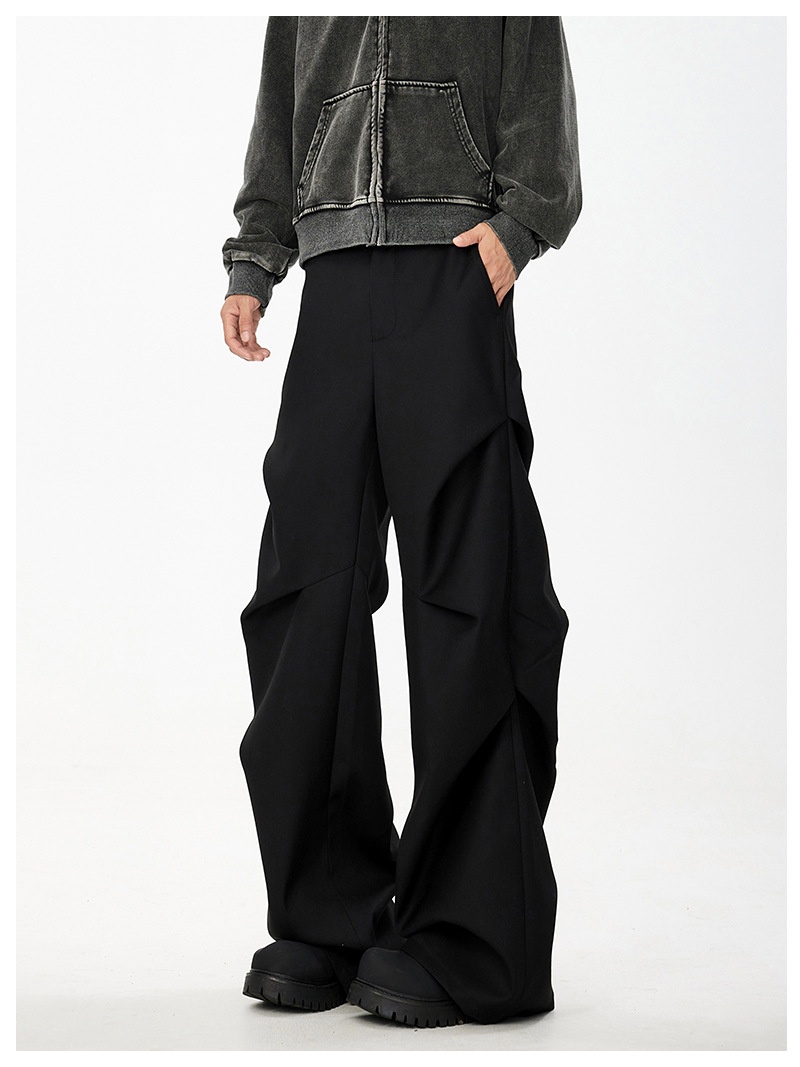 boy American Style Niche Pleated Flared Trousers Spring And Autumn Loose Versatile Draped Trendy Brand High-end Casual Pants_voghion.com