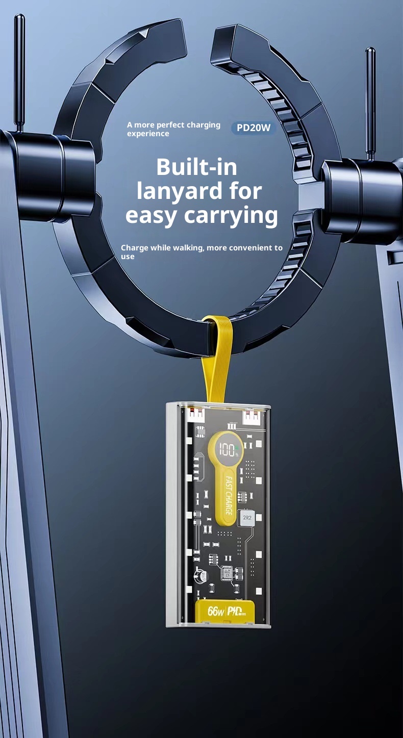 techglobe Cross-border Fast Charging 66W Transparent 20000mAh Bank Punk Style With Built-in Night Light Digital Display Portable_voghion.com