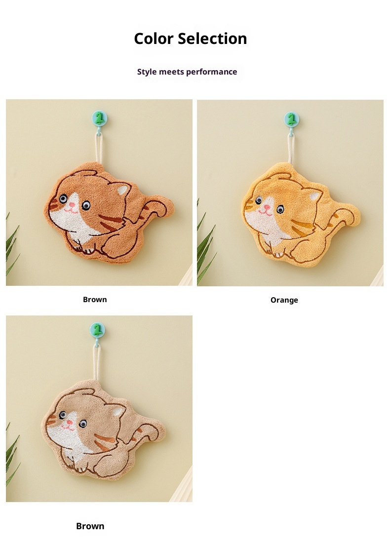 Lillian Factory In-Stock Cartoon Kitten Coral Fleece Hanging Hand Towel Bathroom Kitchen Cloth Wholesale_voghion.com