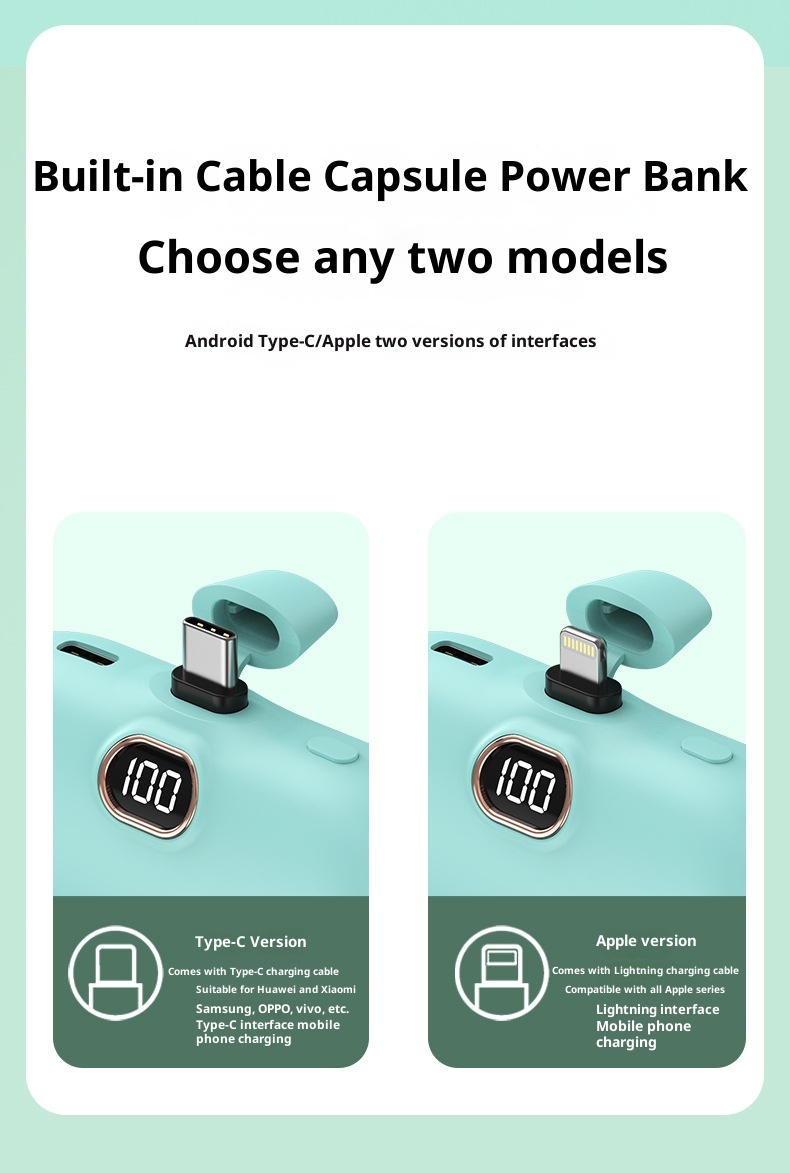 Techglobe KC Cross-Border Wholesale Pocket Capsule 5000mAh Portatile Compatto Cellulare Power Bank Regalo Stampa_voghion.com