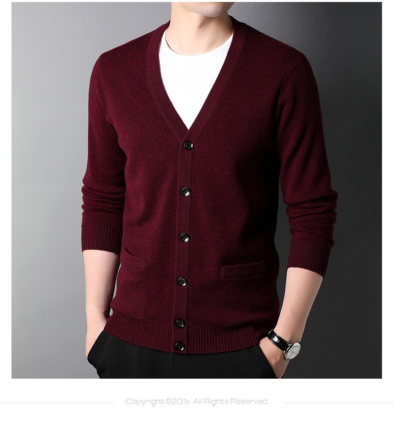 boy Boy Boy Boy Factory Store Men's Casual Knitted Cardigan Winter Middle-aged And Young Thickened Warm Base Layer 100% Pure Wool_voghion.com