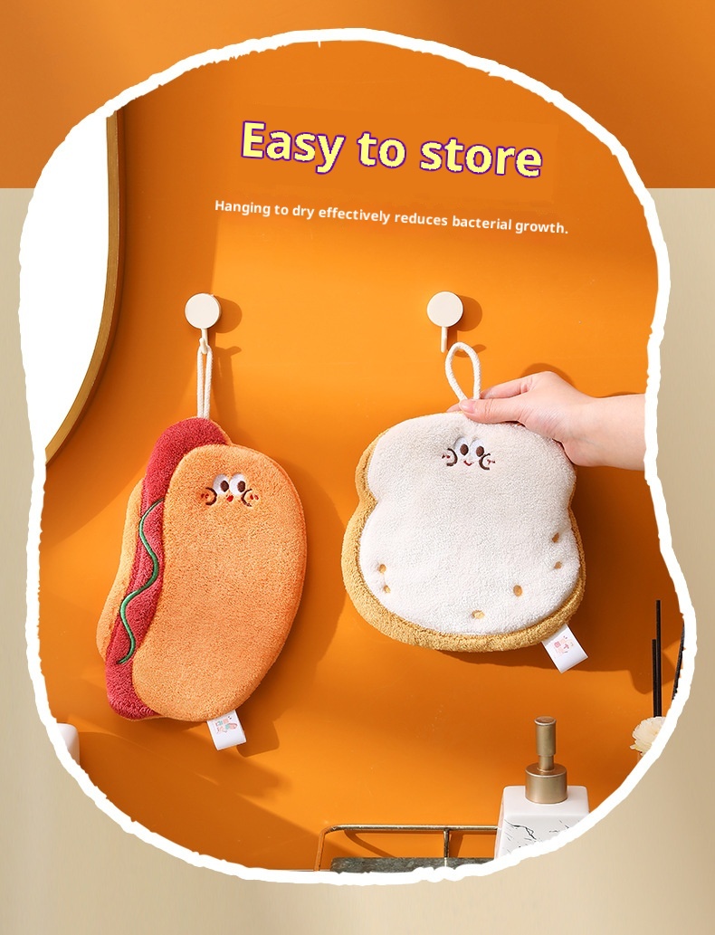 Lillian Nieuwe schattige cartoon hangende keukenhanddoek, snel drogend, drielaags verdikte koraalfleece handdoek_voghion.com