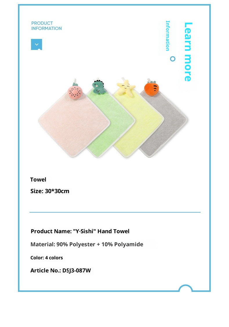 Lillian Jieyu Handhängendes, dickes Plüsch-Handtuch, saugfähig, schnelltrocknend, fusselfrei, kleines quadratisches Kinderhandtuch mit niedlichem Cartoon-Motiv_voghion.com