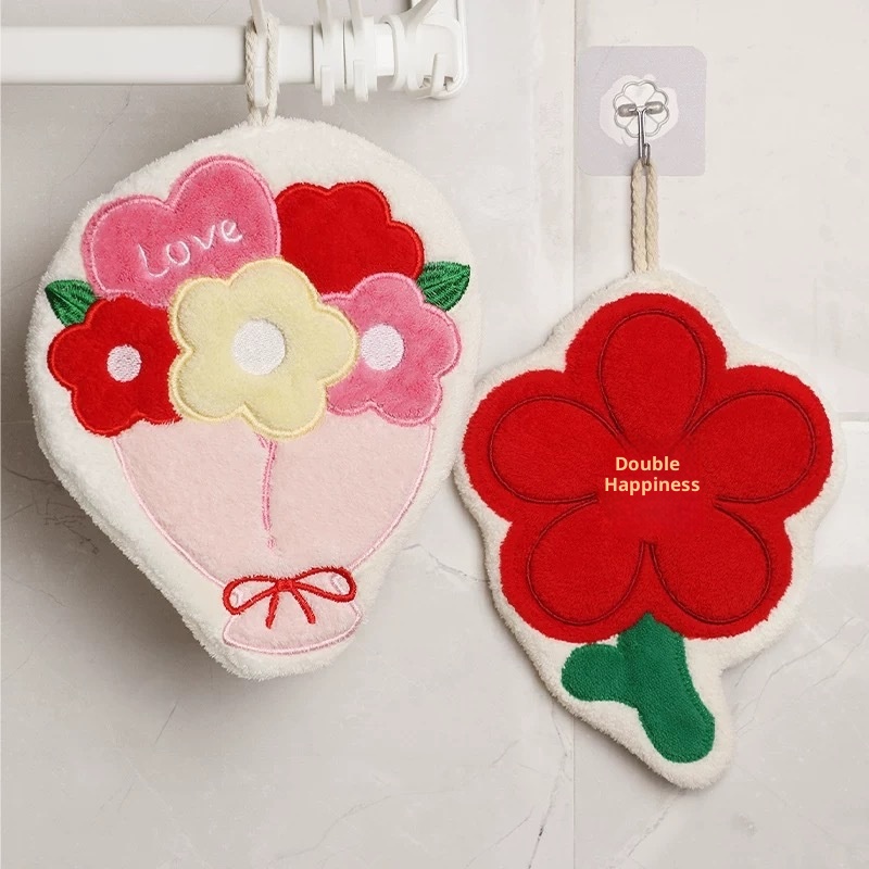 Lillian New Bouquet Hand Supplies Collection Wedding Cartoon Cute Hanging Towel Kitchen Bathroom Wiping Cloth_voghion.com