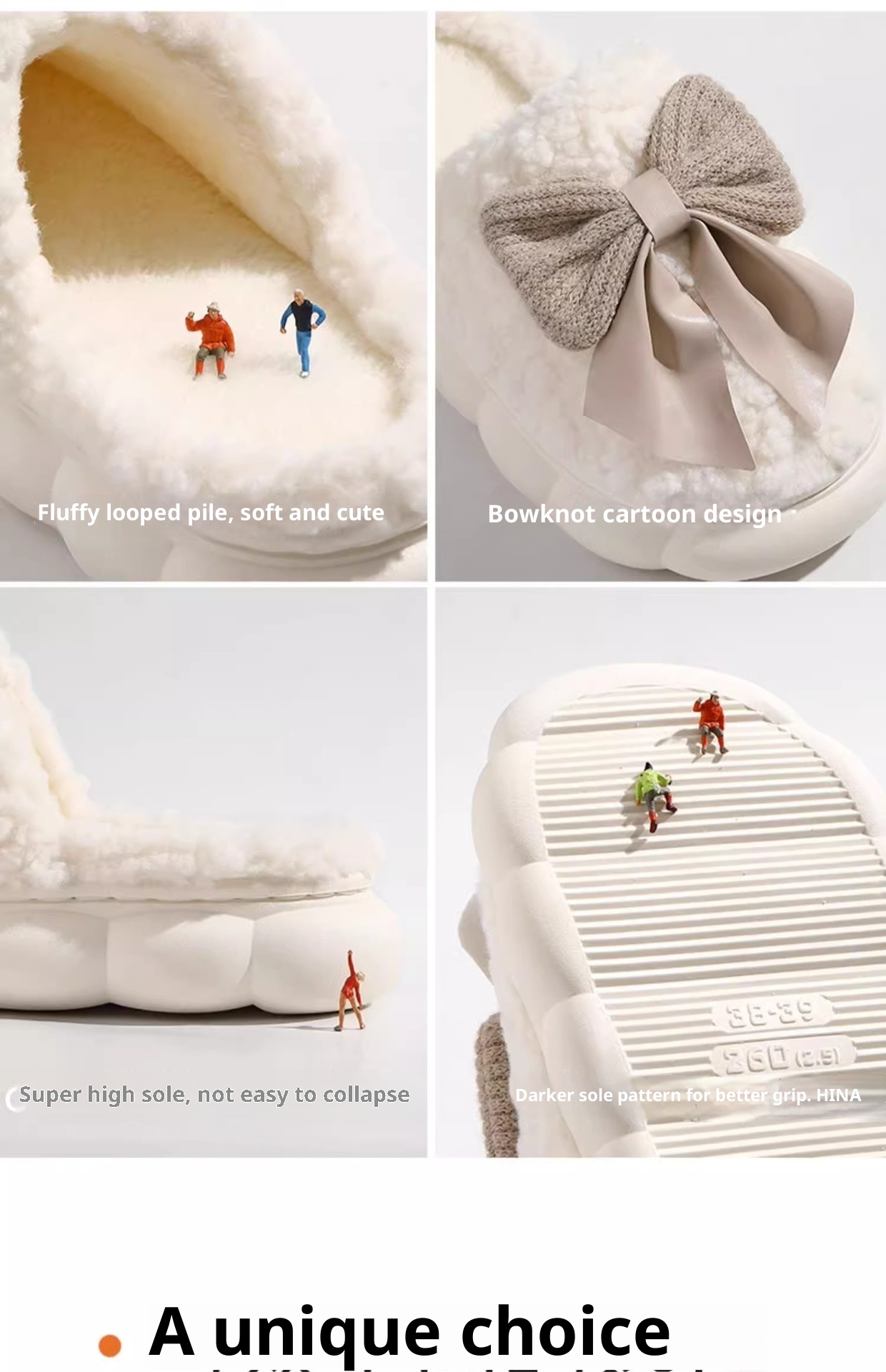 Zees Closed-Toe Cotton Autumn And Indoor Bowknot Warm Thick-Soled Home Furry Slippers For Women, Postpartum Winter_voghion.com