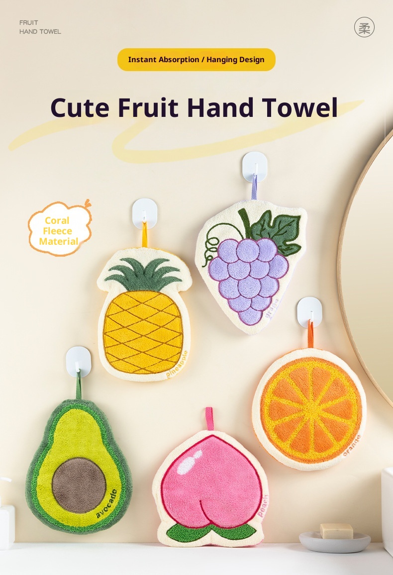 Lillian Cute Fruit Hand Hanging Thickened Absorbent Quick-Dry Bathroom Kitchen Towel Handkerchief Cartoon Children_voghion.com