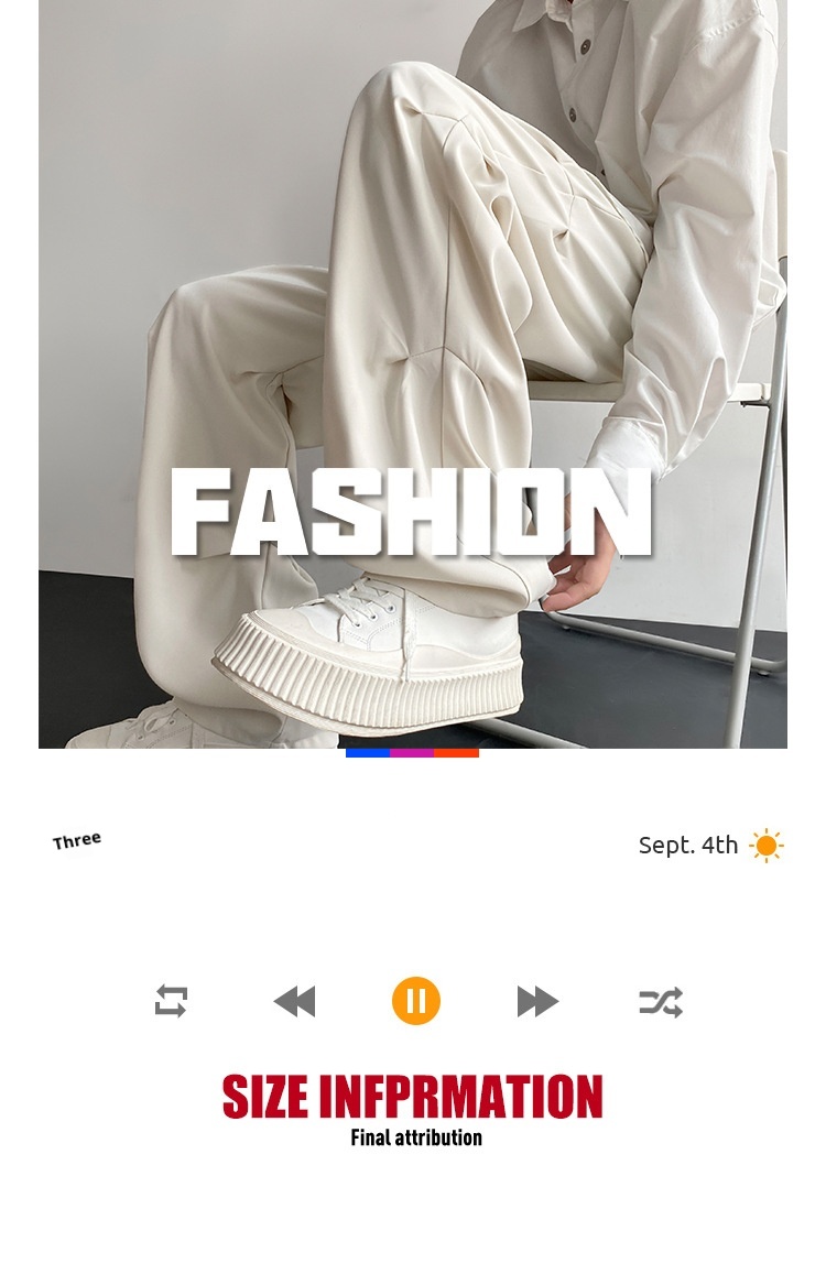 boy Wrinkled Draped Casual Men Summer New Trendy Loose Wide-Leg Ice Silk High-End Paratrooper Cargo Pants_voghion.com