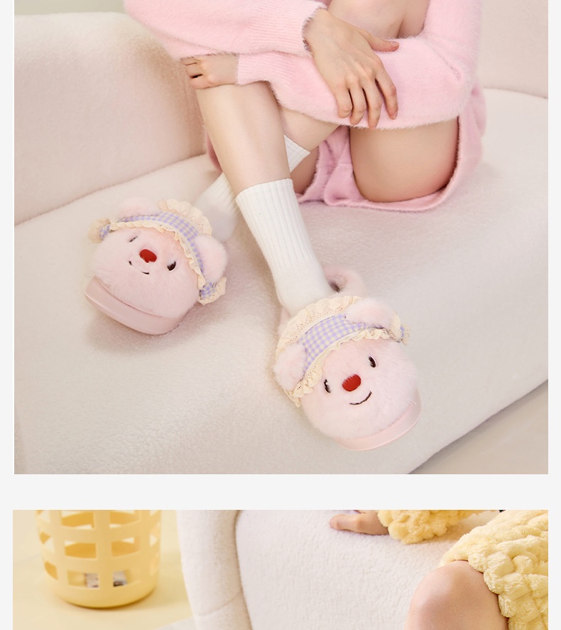 Zees Hot-Selling Bear Cotton For Women, Autumn And Warm Slippers, Winter Indoor Home Plush Slippers_voghion.com