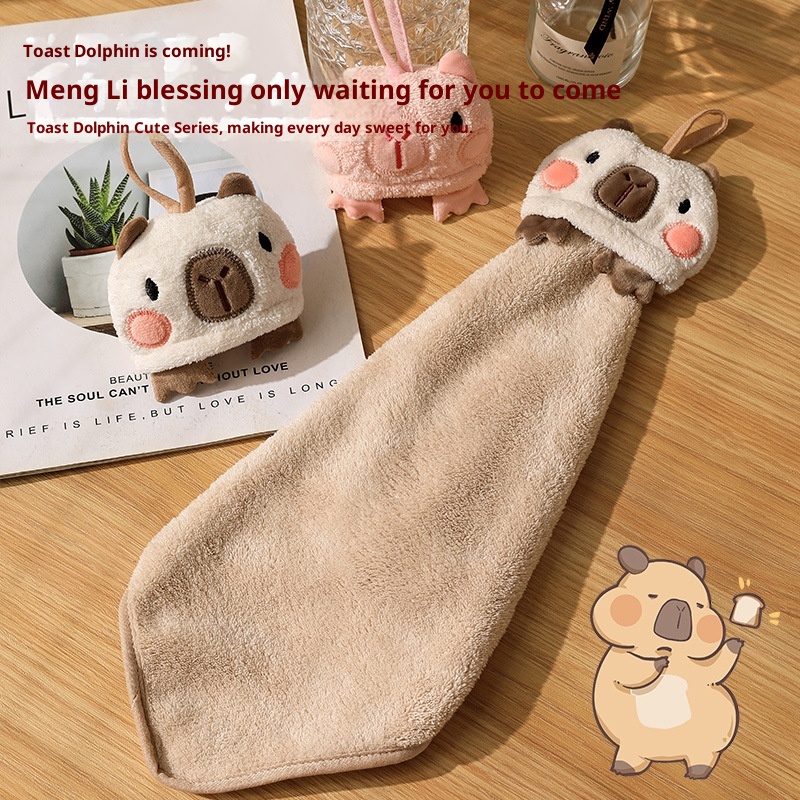 Lillian Capybara Hand Hanging Cartoon Cute Thickened Kitchen Bathroom Household Absorbent Quick-Dry Children's Washcloth Towel_voghion.com
