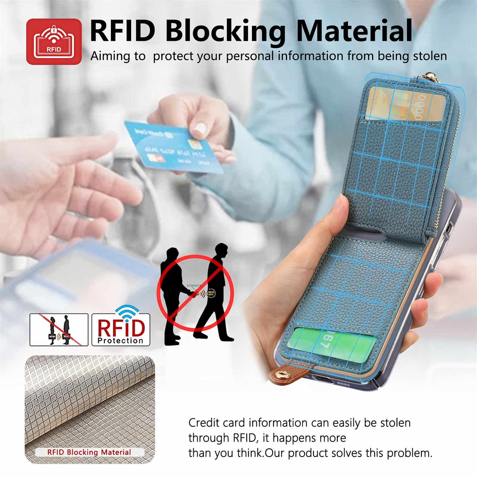 Portafoglio da polso in pelle con clip per monete e adesivo posteriore TechGlobe, porta carte d'identità antifurto RFID_voghion.com