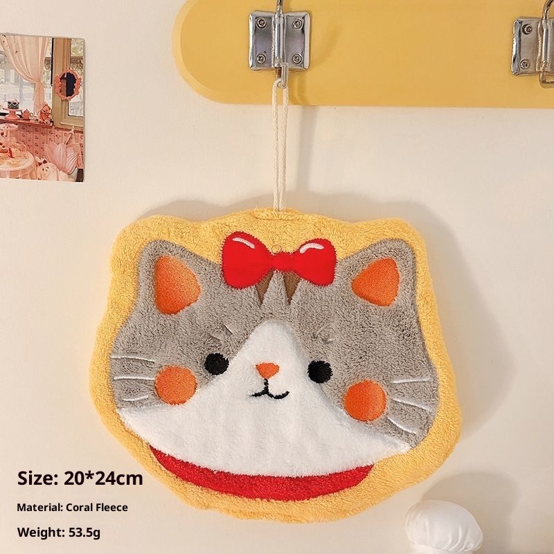 Lillian Cartoon Cute Cat Hanging Hand Household Kitchen Bathroom Thickened Coral Absorbent Cloth Towel_voghion.com