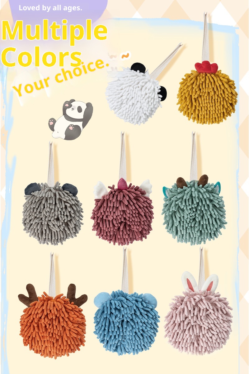 Asciugamano per bambini con pallina in ciniglia con animali dei cartoni animati Lillian Kang Le House, carino e spesso, da appendere_voghion.com