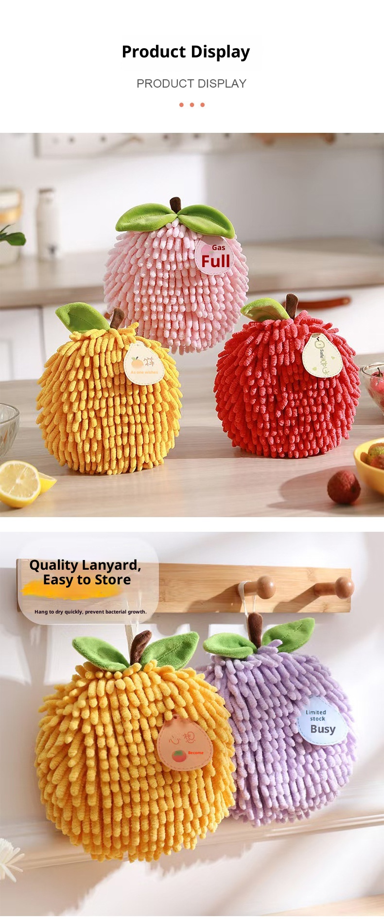 Lillian Fruit Meaning Chenille Ball Creative Kitchen Hanging Absorbent Quick-Dry Hand Small Towel_voghion.com