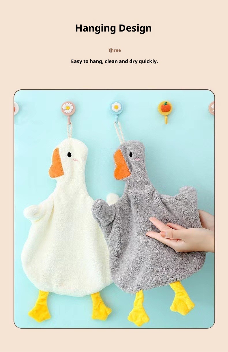 Lillian Big Goose Asılı Mercan Polar El Emici Tüy Dökmeyen Sevimli Karikatür Mutfak Çocuk Küçük Havlusu_voghion.com