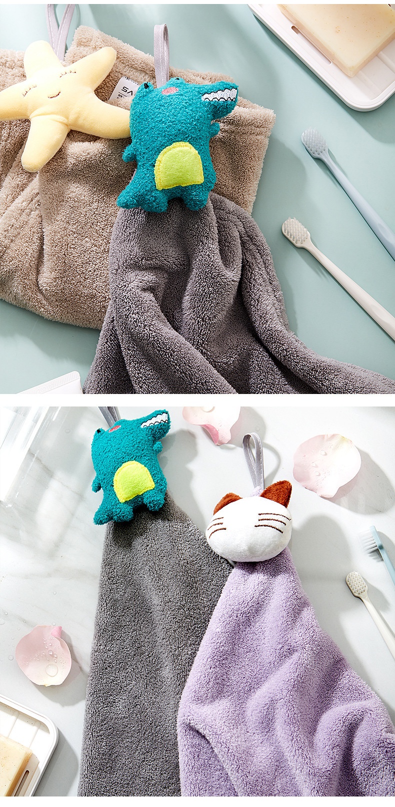 Lillian Sanli Hand Coral Fleece Hanging Kitchen And Bathroom Towel Absorbent Japanese Cartoon Cute Wholesale In Stock_voghion.com