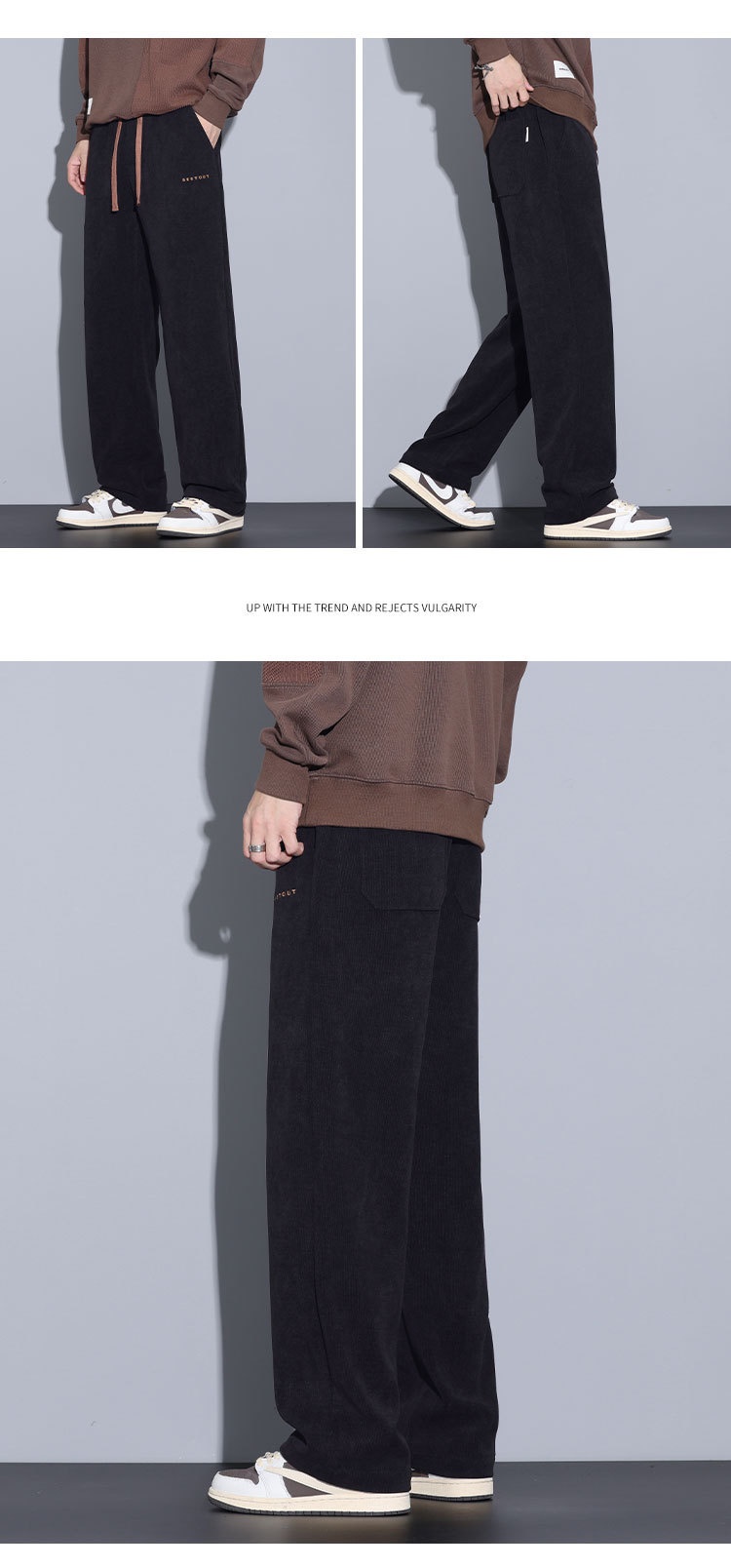 boy Men's Autumn Winter Thickened Fleece Casual 25 New Trendy Corduroy Loose Simple Versatile Straight-Leg Pants_voghion.com