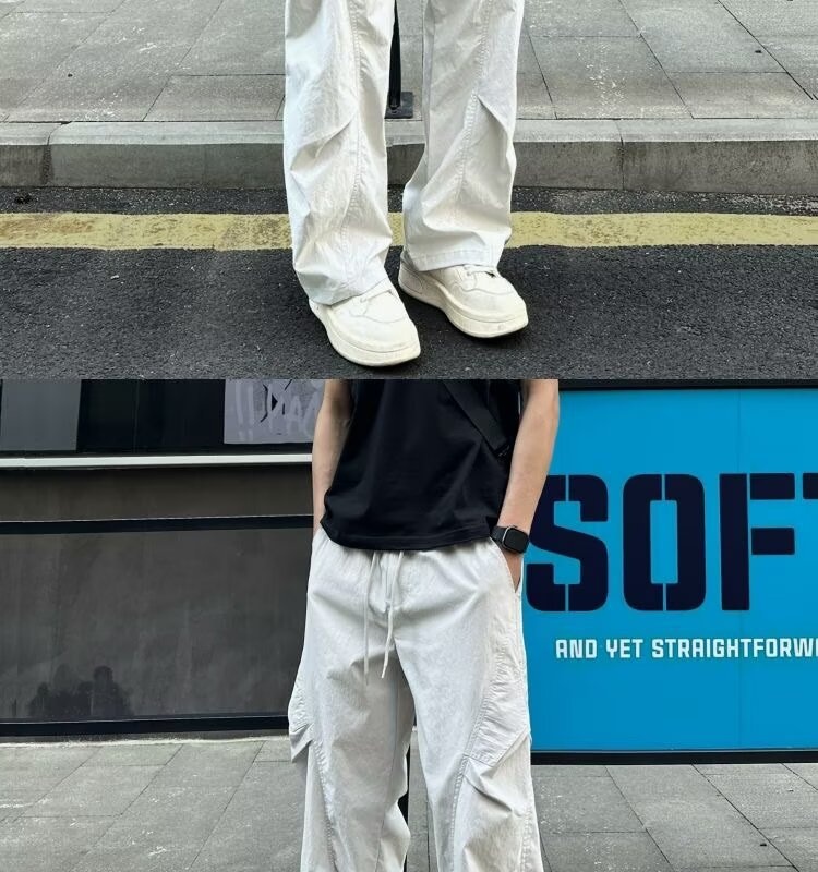 boy Light Gray Wrinkle Quick-Dry Men Summer Thin Paratrooper Cargo Pants American Style Straight-Leg Hiking Trousers_voghion.com