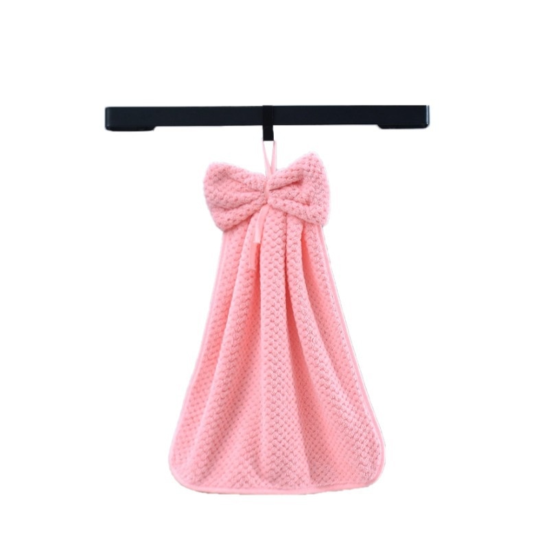 Lillian Pineapple Grid Coral Fleece Thickened Absorbent Hanging Bathroom Kitchen Hand Towel Non-Shedding Soft_voghion.com