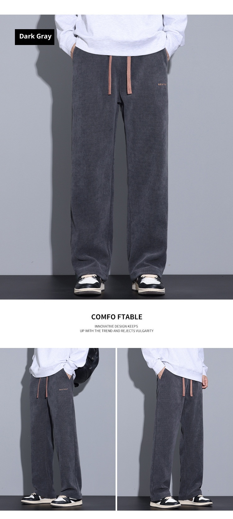 boy Men's Autumn Winter Thickened Fleece Casual 25 New Trendy Corduroy Loose Simple Versatile Straight-Leg Pants_voghion.com